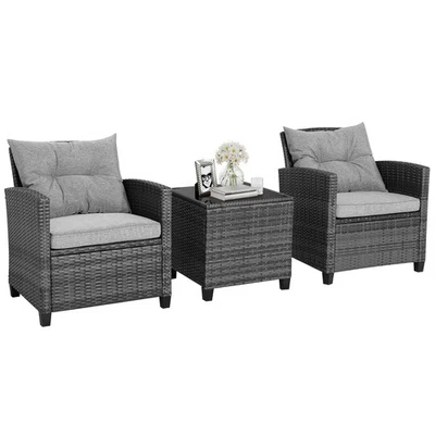 Topbuy 3 Pieces Outdoor Furniture Set Patio PE Rattan Conversation Set with - Image 1 of 4