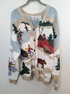 Northern Treasures Vintage Women's Winter Scene Knit Cardigan Sweater Size XL - Picture 1 of 8
