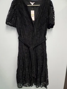 Nanette Lepore Lace Shirtdress waist tie Women's Black dress size 14 NWT - Picture 1 of 11