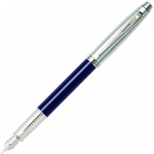 Sheaffer 100 Füllfederhalter gebürstetes Chrom Kappe blau Fass Nickel Zierleiste Medium Neu im Karton - Bild 1 von 12