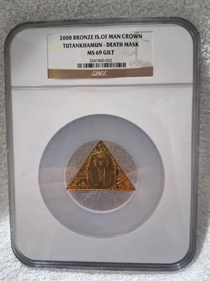 Isle of Man 1 crown Tutankhamun Egyptian Mask of Death MS69 NGC bronze coin 2008 - Image 1 of 4