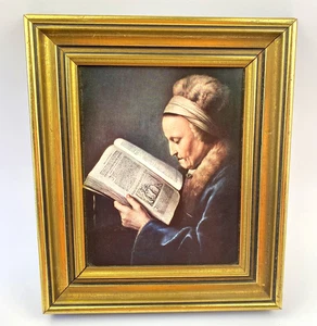 Mid Century Framed Print Old Woman Reading a Lectionary Gerrit Dou Dutch Art - Imagen 1 de 10