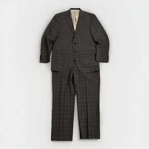 Hart Schaffner Marx Suit Mens 42R Gray Plaid 2 Button 100% Wool Pants (36x29.5) - Picture 1 of 17
