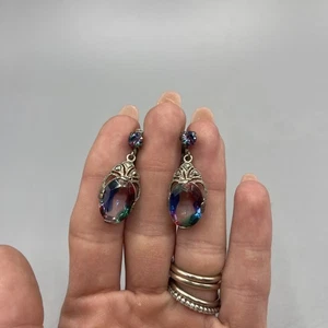 Pendientes Art Deco Arco Iris Arco Cristal Vidrio Ovalado Gotas Clip Trasero Esterlina - Imagen 1 de 18