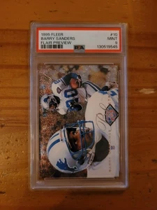 1995 Flair Preview #10 Barry Sanders PSA 9 Mint Lions HOF - Foto 1 di 1