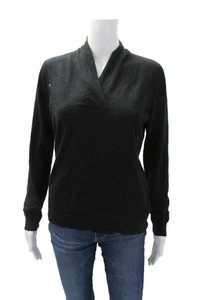 Brooks Brothers Womens Cashmere Long Sleeve V-neck Knit Top Black Size M - Picture 1 of 6