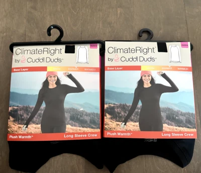 2 Climate Right Cuddl Duds Plush Warmth Base Long Sleeve Crew Black Women's XS - Image 1 of 4