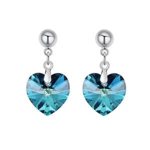UK STOCK sterling Silver Drop Earrings Swarovski Crystal elements ❤ BERMUDA BLUE - Picture 1 of 2