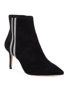 $550 ALICE + OLIVIA WO FLOSSLY CRYSTAL EMBELLISHED BOOTIE POINTY SUEDE 7 (ME24) - Picture 1 of 8