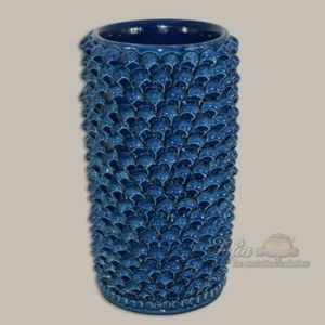 Jarròn Media Pigna Cerámica De Caltagirone Artesanal Adorno Cilíndrico Azul - Imagen 1 de 3