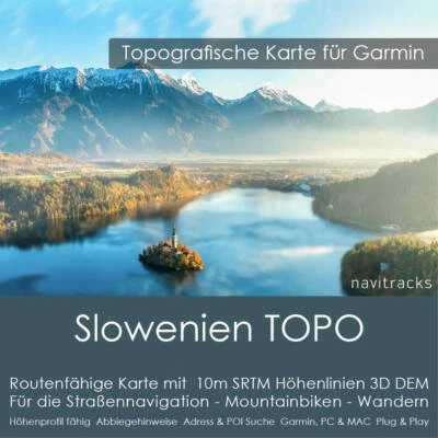Slowenien Topo Karte 10m Höhenlinien 4GB microSD für Garmin Navi, PC & MAC - Bild 1 von 4