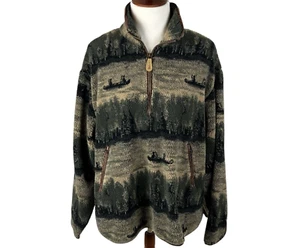 VTG Woolrich 1/4 Zip Fuzzy Fleece Pullover Canoe Design Mems Sz XL USA Made! - Picture 1 of 10
