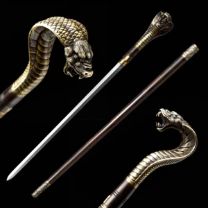 Chinese KungFu Wushu Sword Folded Damascus Steel Blade Cobra Ebony Handle Sheath - Picture 1 of 12