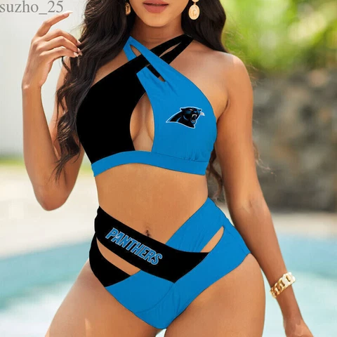 Carolina Panthers Womens Sexy Bikini Set High Waist Swimsuit Beach Swimwear 2PCS Cover