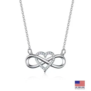 Fashion Women Crystal Necklace Retro 3D Hollow Love Heart Infinity Pendant 1905 - Picture 1 of 3