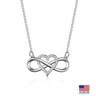 Fashion Women Crystal Necklace Retro 3D Hollow Love Heart Infinity Pendant 1905 - Image 1 of 3