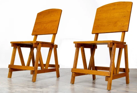 Pair of Architectural Constructivist Oak Chairs after Enzo Mari or Jean Touret Cover