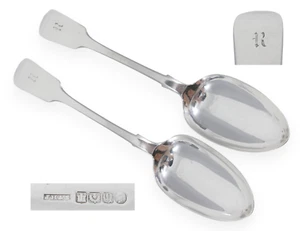 Antique Victorian 1847 Edinburgh Pair Sterling Silver Tablespoons Fiddleback Set - Picture 1 of 9