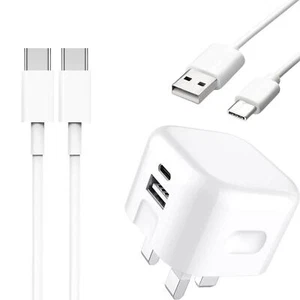 Dual Port Fast Charging UK Plug With Fast Type C Cable and Usb Cable UK Stock - Picture 1 of 15