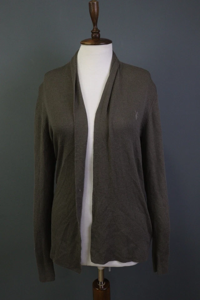 Cárdigan Suéter AllSaints Marrón Merino Frente Abierto Manga Larga Talla M Foto 1 de 4