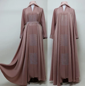 Dubai Abaya geschlossener Regenschirm ausgestellt muslimisches bescheidenes Damen-Maxikleid - apricot - Bild 1 von 6
