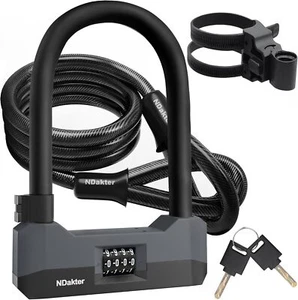 Bike Locks Heavy Duty Anti Theft,18mm Bicycle Combo U Lock with 5FT Cable - Picture 1 of 7
