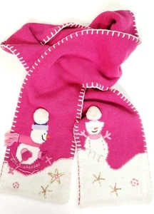 Pink White Snowman Scarf Girls Preston & York - Picture 1 of 12