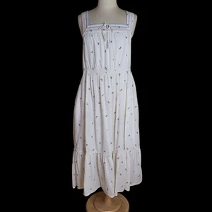 Old Navy Maxi Dress Size XL White with Embroidered Flowers Tiered Skirt Milkmaid - Picture 1 of 5