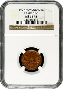 Honduras 1 centavo 1907, NGC MS63 RB, "Peso (1871 - 1930)" LARGE "UN" - Picture 1 of 2