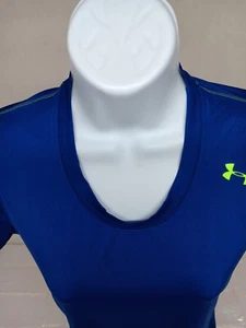CAMISETA UNDER ARMOUR HEATGEAR AJUSTADA MUJER PEQUEÑA AZUL MANGA CORTA LOGO VERDE - Imagen 1 de 12