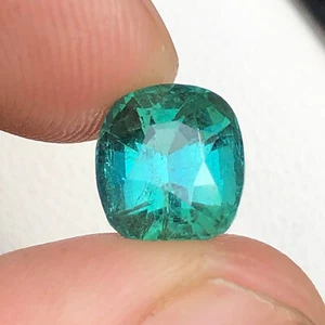 3.10 CT Natural Cushion Cut Bluish Green Lagoon Tourmaline Gemstone From Afghan - Picture 1 of 9