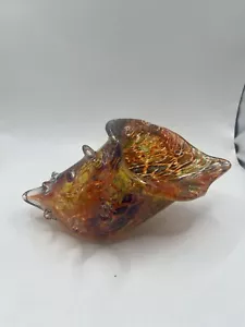 Vintage Art Glass Hand Blown Large Conch Shell Orange And Gold Tones Seashell - Picture 1 of 9