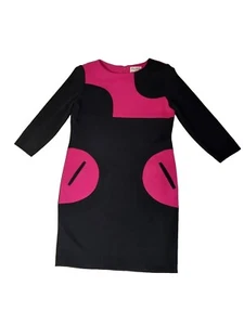 Rickie Freeman Teri Jon Women's Vintage Black & Bright Pink Wool Dress, Size 14 - Picture 1 of 15
