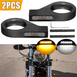 2x Front Motorcycle 39-41mm Fork LED Turn Signal Light Indicator Amber White DRL - Picture 1 of 10