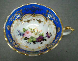 Old Paris Hand Painted Pink Rose Floral Cobalt & Gold Oversized Breakfast Cup - Picture 1 of 10