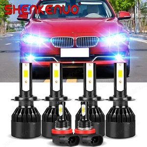 For BMW 323i 2006-2011 328i 2007-2016 6X 8000K H7 LED Headlights + H11 Fog Bulbs - Picture 1 of 11
