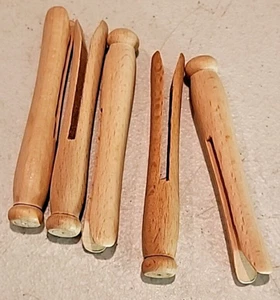 Vintage Wooden Clothes Pins Crafts Round Head Flat Top Lof of 5 - Picture 1 of 6