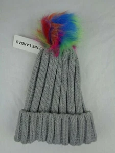 Adrienne Landau grau grey Strick Regenbogen Bommel Beanie/Mütze NEU Neu mit Etikett - Bild 1 von 4