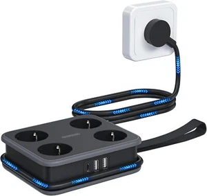 Steckdosenleiste 4-Fach 2 USB Mehrfachsteckdose mit Flachstecker Wandmontage - Bild 1 von 9