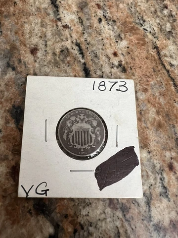 1873 Shield Nickel 5 Cent Piece- Open 3, Good Details Cover