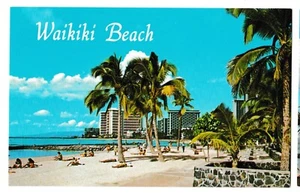 WAIKIKI From Kuhio Beach People Hotels Palm Trees Honolulu Hawaii HI Postcard - Picture 1 of 2
