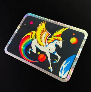 RARE!!! UNICORN PEGASUS cosmic star VINTAGE vending sticker prism prismatic foil - Picture 1 of 4