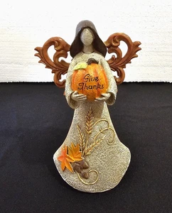 Thanksgiving Angel Figurine Centerpiece 'Give Thanks' Brown Hair - Picture 1 of 8