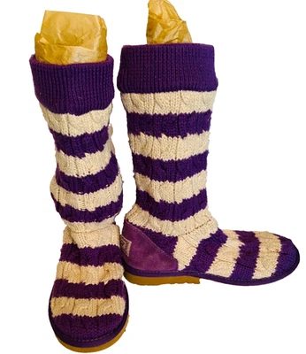 UGG Australia 5822 Classic Cardy Purple Cable Knit Stripe Boots Size 6  $175 - Image 1 of 4
