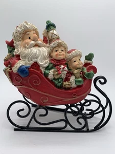 Weihnachtsmann und Elfen im Schlitten Figur Deko Weihnachten glänzend funkelt süß - Bild 1 von 8