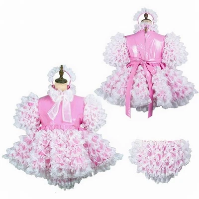 Sissy Niña Criada Rosa PVC Bloqueable Vestido Cosplay Disfraces A Medida Foto 1 de 4
