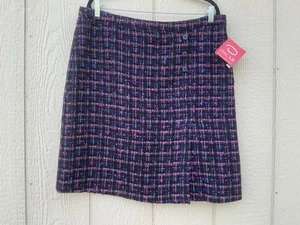 NWT Oscar De La Renta Pink Black Tweed Plaid Pencil Skirt Women's Size 16 - Picture 1 of 11