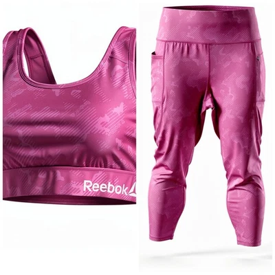 Sutiã esportivo feminino Reebok 2 peças roxo conjunto esportivo, leggings plus size 2XL - Imagem 1 de 4