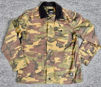 Chaqueta Vans Para Hombre Mediana Verde Marrón Militar Camuflaje Botón a Presión Cuello Pana Foto 1 de 4