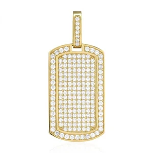 Juego de micro pavé de 1,50 quilates de circonita cúbica colgante de etiqueta de perro de oro amarillo de 10 k de 1,57" - Imagen 1 de 5